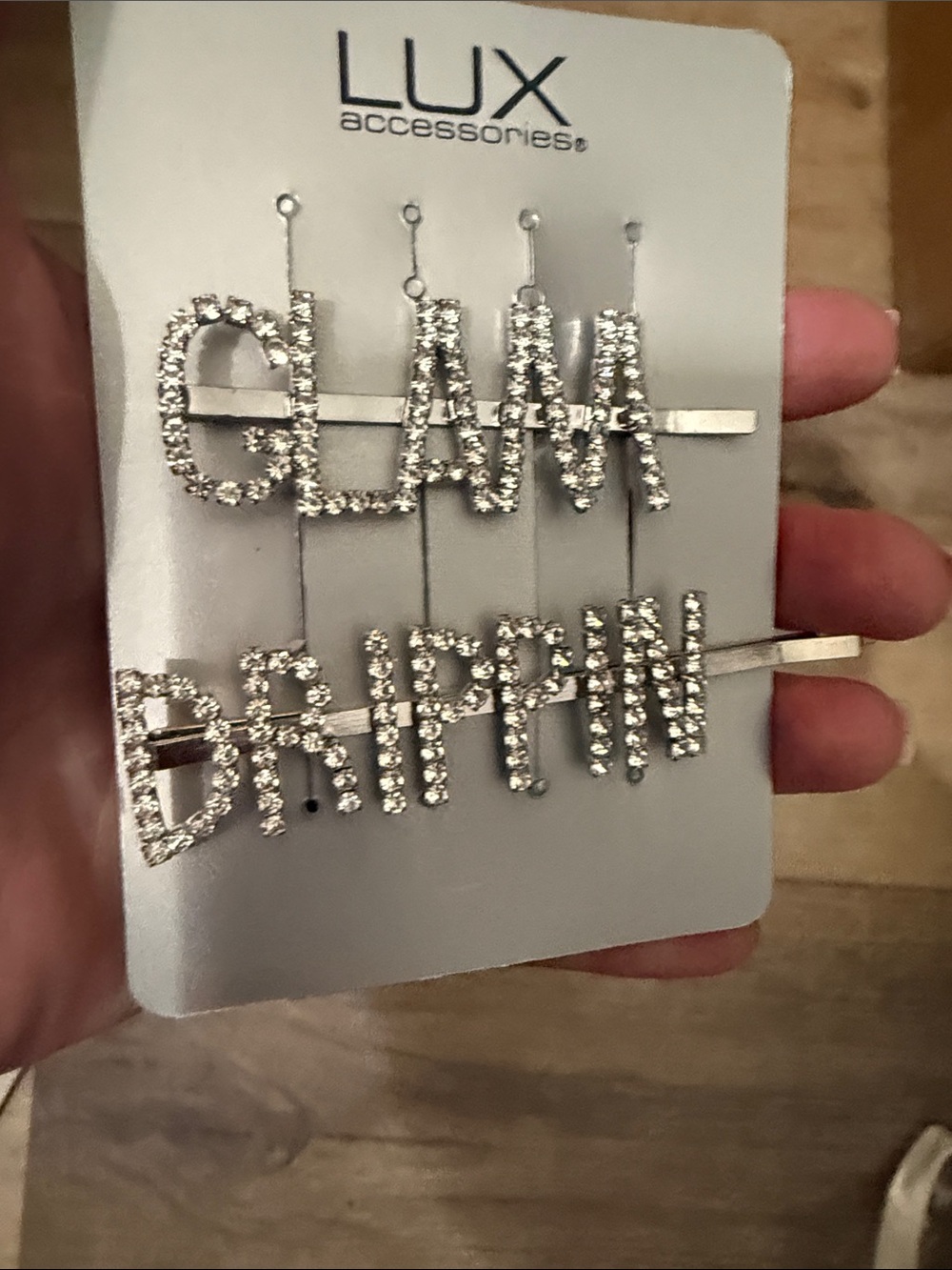 Luxe Silver 'GLAM' and 'DRIPPIN' Rhinestone Hair Clips